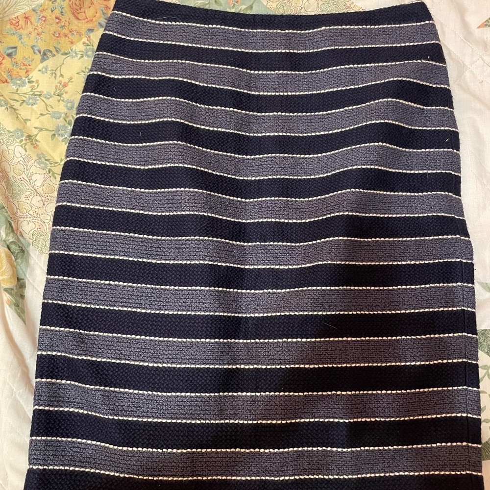 LOFT Navy and Gray Striped Pencil Skirt